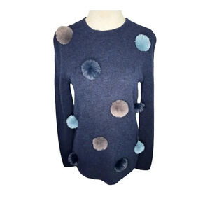 Banana‎ Republic Women's XS Blue Pom Pom Crewneck Pullover Sweater Long Sleeve